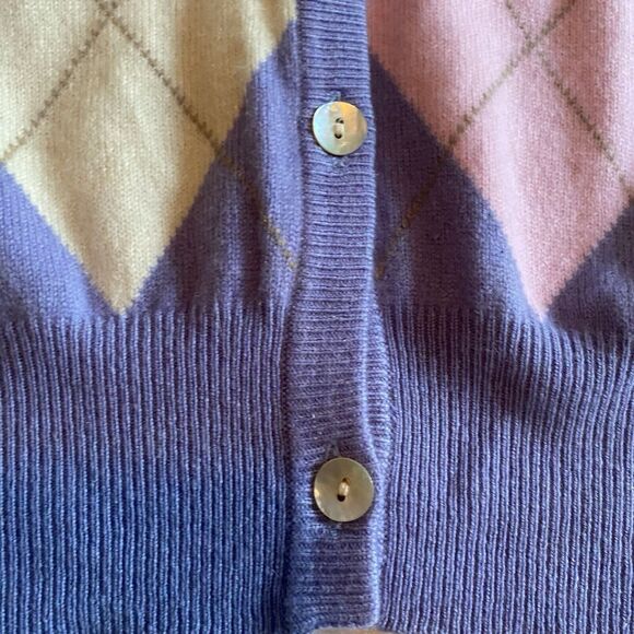 Ordos Cashmere Cardigan Sweater Sz L Cozy Soft Argyle Preppy Old Money Academia - Picture 7 of 9